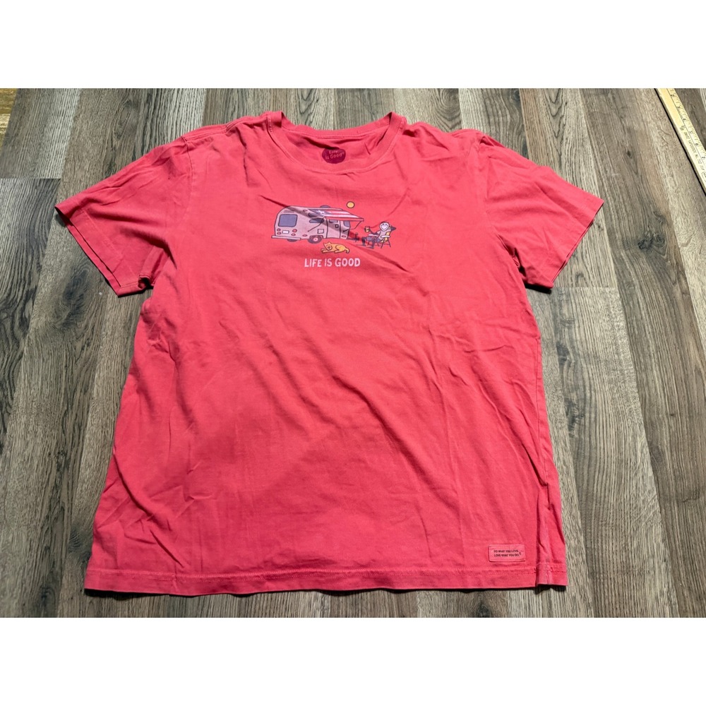 Life is Good Shirts Mens Large Red Camping RV Graphic Short Sleeve Crusher Tee